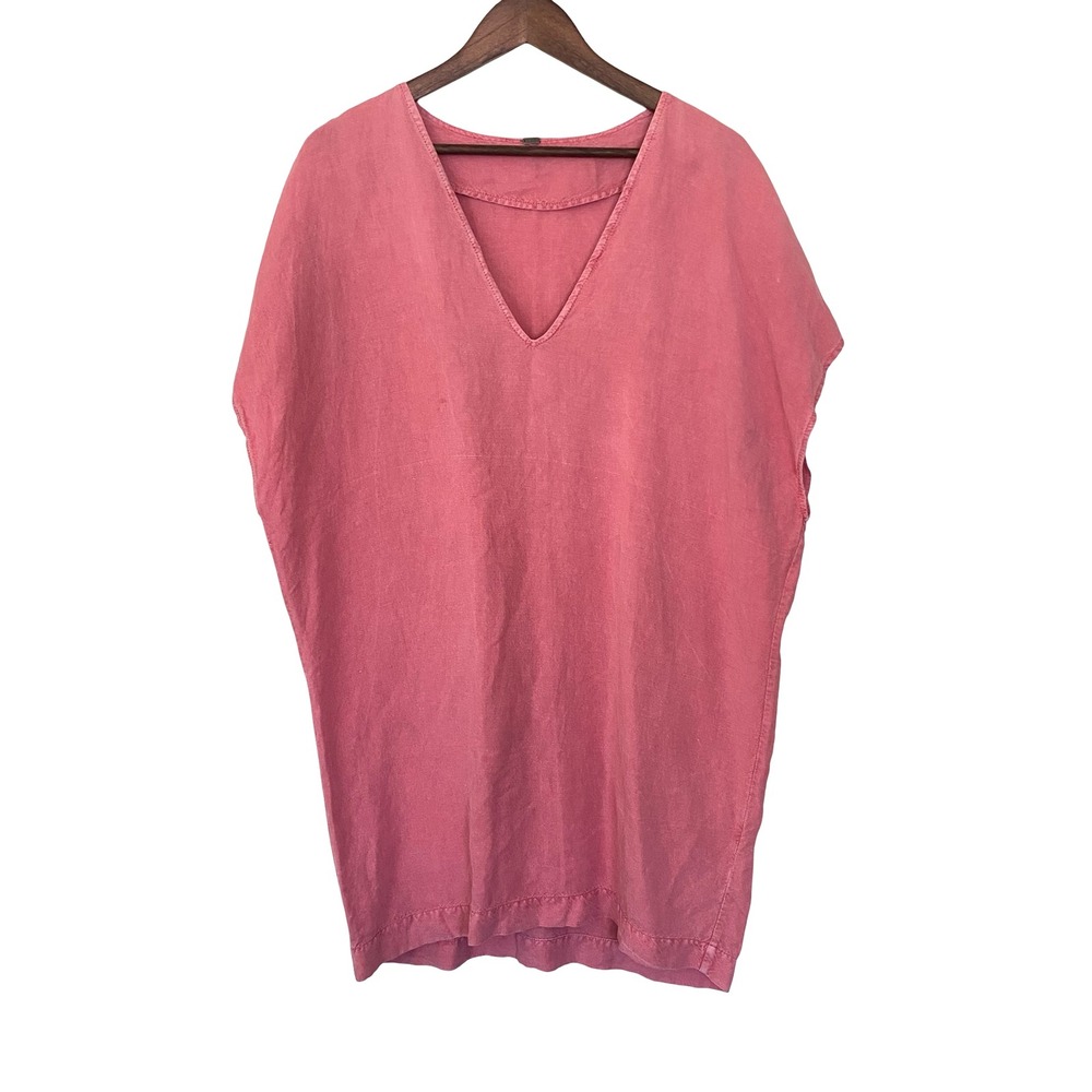 Young Fabulous & Broke Women Pink Linen Blend V-Neck Tunic Top S/M